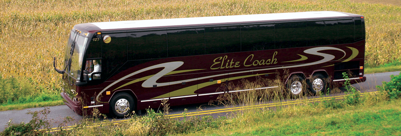 Elite tour bus on a country road