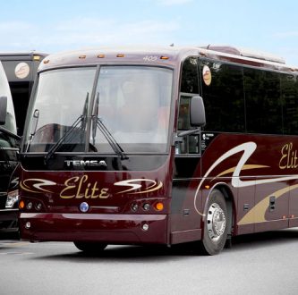 Front view of Elite coach bus